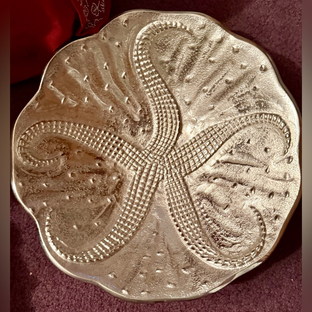 Starfish Pewter Coastal Nautical Decor Bowl 11”